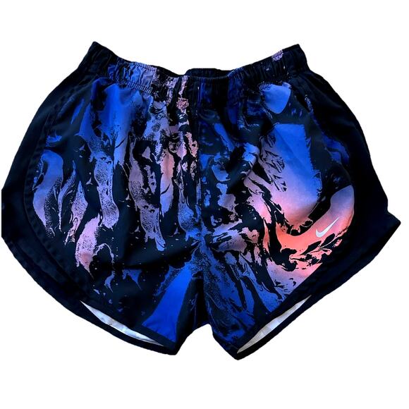 NIKE Dri Fit Women’s Running Shorts Tempo Blue Print Retro Gym Athletic Small - Picture 1 of 6